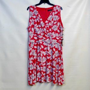 Tommy Hilfiger Women's Pink Plus Printed Knee-Length Fit & Flare Dress Size 16